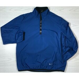Vintage Nike 1/4 Zip Jacket Men M Blue Windbreaker Small Logo Pockets Sports Y2K